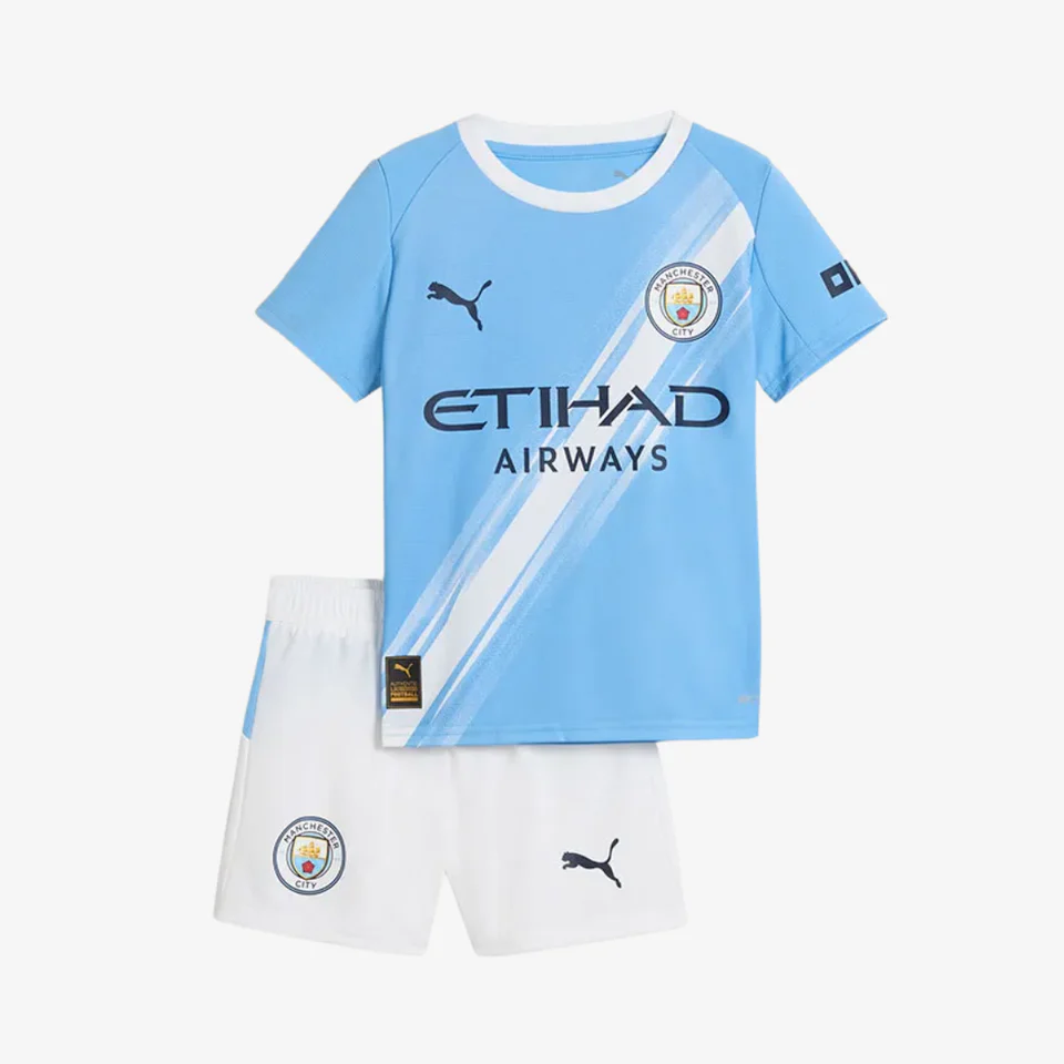 Kit Infantil Manchester City I - 2025/26 Azul e Branco