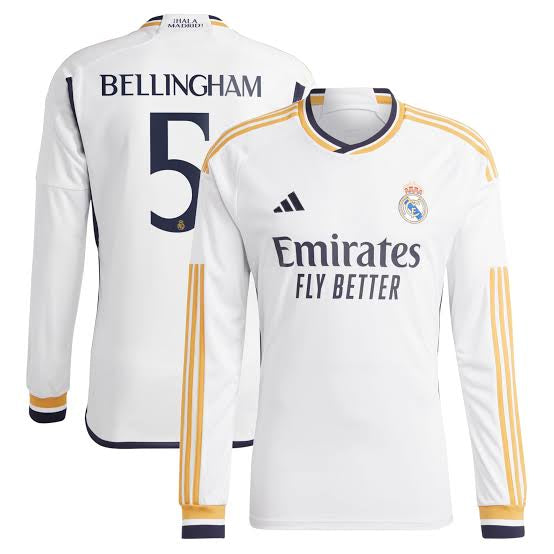 Camisa Adidas Real Madrid I - 2023/24 Manga Longa - Bellingham (5)