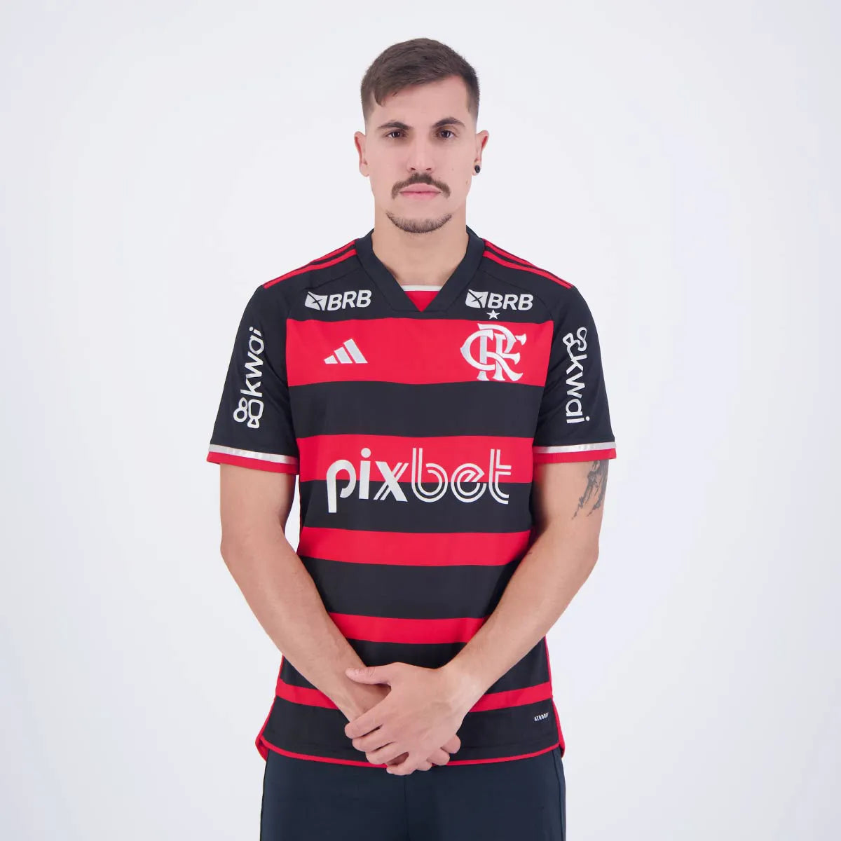 Camisa Com patrocínios Flamengo I - 2024/25 Preta e Vermelha