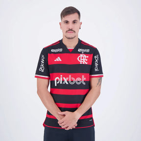 Camisa Com patrocínios Flamengo I - 2024/25 Preta e Vermelha