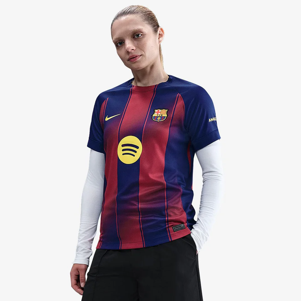 Camisa Feminina Barcelona I - 2025/26 Azul e Vermelha