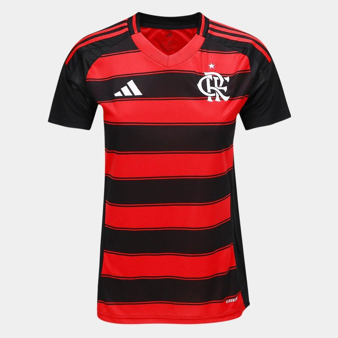 Camisa Feminina Flamengo I - 2025/26 Preta e Vermelha