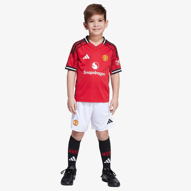 Kit Infantil Manchester United I - 2025/26 Vermelho e Branco